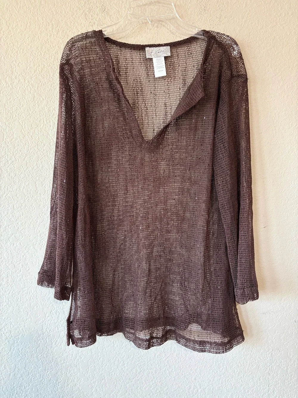 J. Valdi brown sequin open-knit swim cover-up M